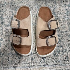 Beige Suede Buckle Sandals